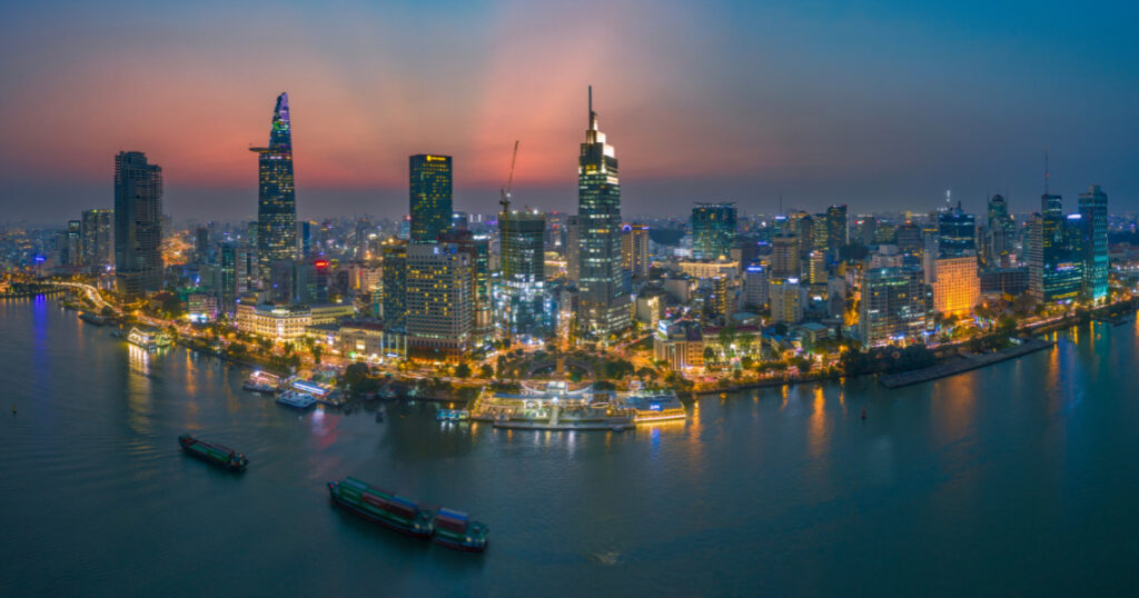 Night View of Ho Chi Minh City, Vietnam, Navigator of the Seas of the Tropical Escape Sailing.